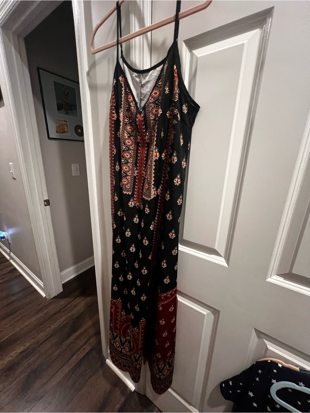 SHEIN Black Maxi Dress with Red Paisley Print
